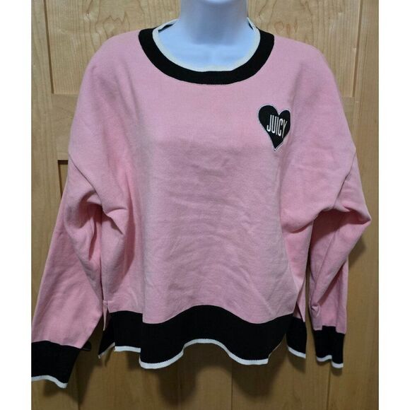Juicy Couture Pink & Black Heart Logo Sweater Large 80% Acrylic 20% Polyester Wo - Picture 2 of 6